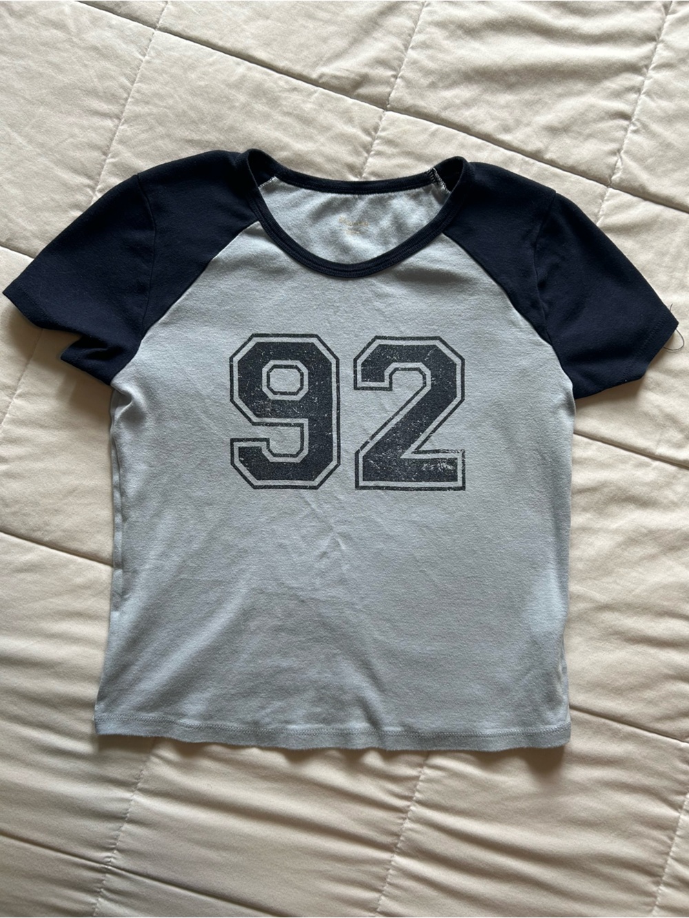 Light Blue & Navy Raglan Tee with '92' Graphic